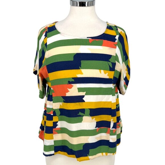 Maeve Anthropologie Milla Striped Multicolor Short Sleeve Blouse Size Small - Picture 1 of 13